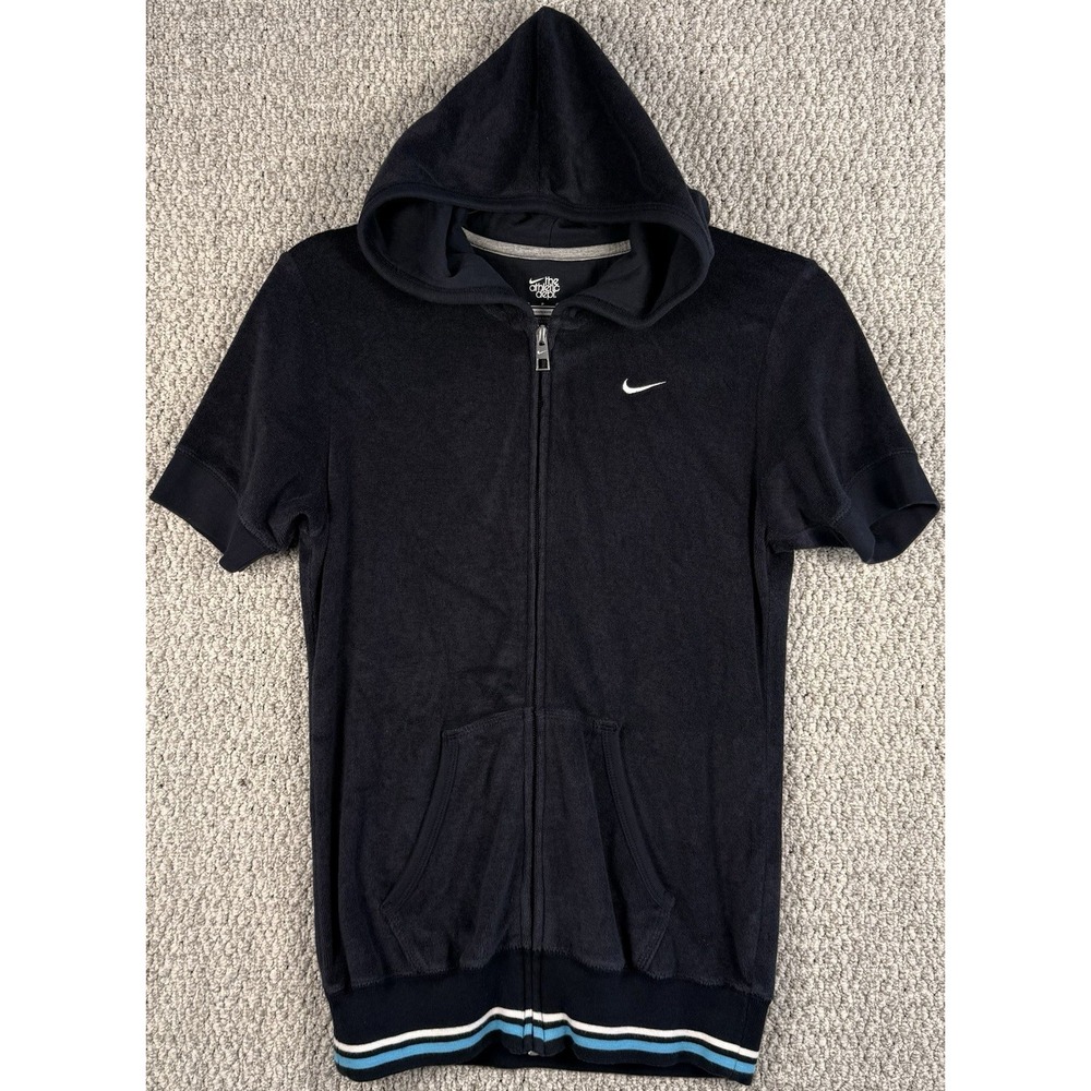 Nike Athletic Dept Terry Zip Hoodie Short Sleeve Black Small Y2K Lounge